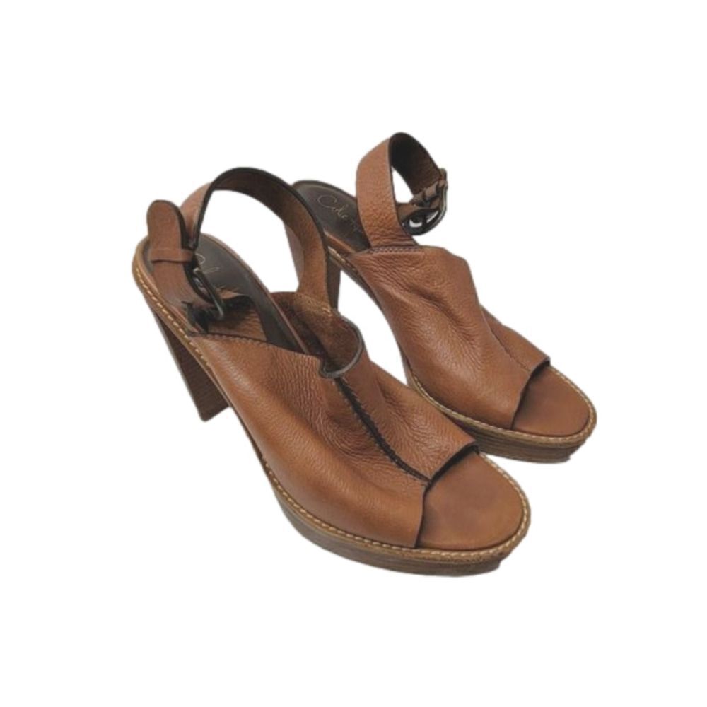 𝅺cole Hann Nike Air Leather Open Toe Heels Size 9